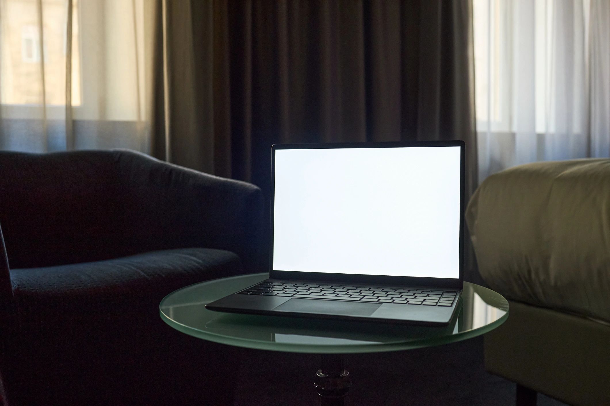 Modern technology workspace with laptop in a clean professional office setting